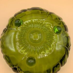 Vintage Green Indiana Glass Ruffled Edges Three Footed Heavy Salad Bowl